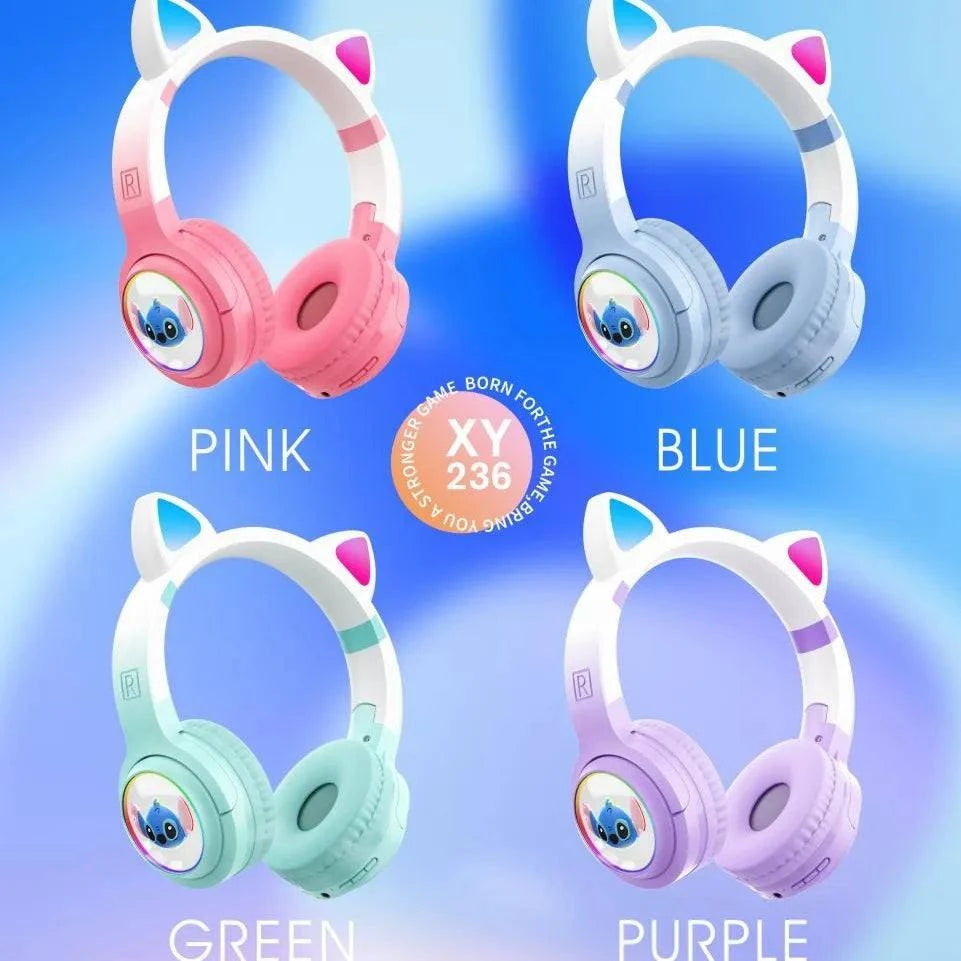 New Disney Stitch Wireless Bluetooth Kids Headphones XY-236 HIFI Sound Stereo Foldable Headsets with Mic for Kids Anime Cartoon