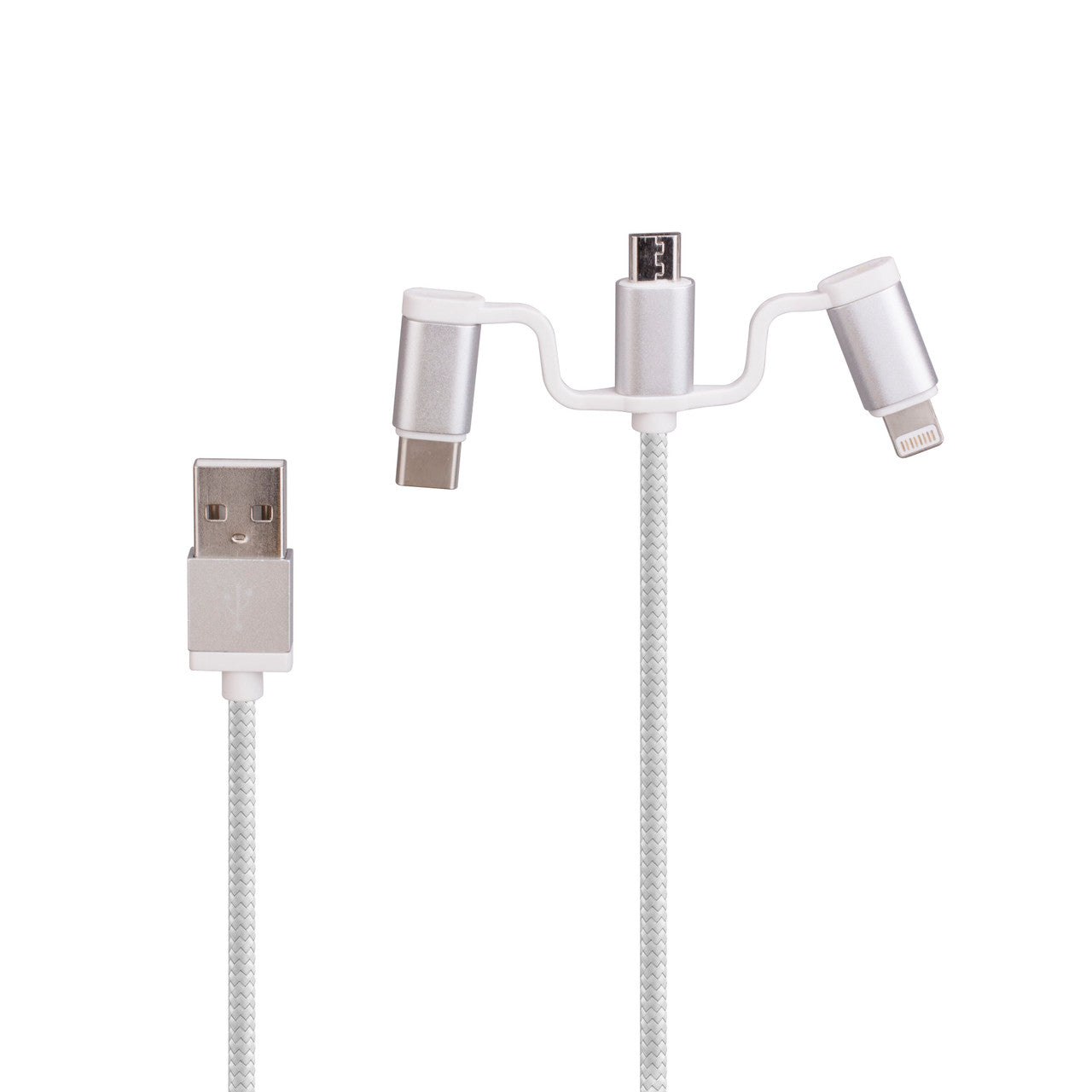 Laser Dual USB AC Charger 2.4A with 3-in-1 Cable White