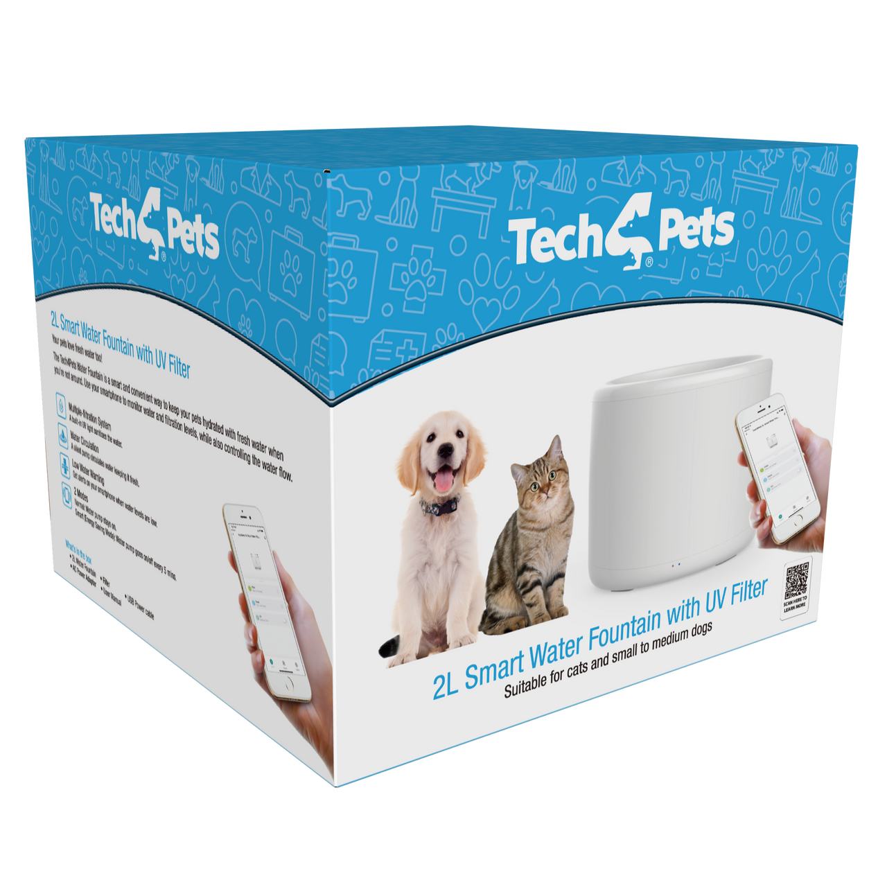 Tech4Pets 2L Smart Water Fountain with UV Filter for Pets