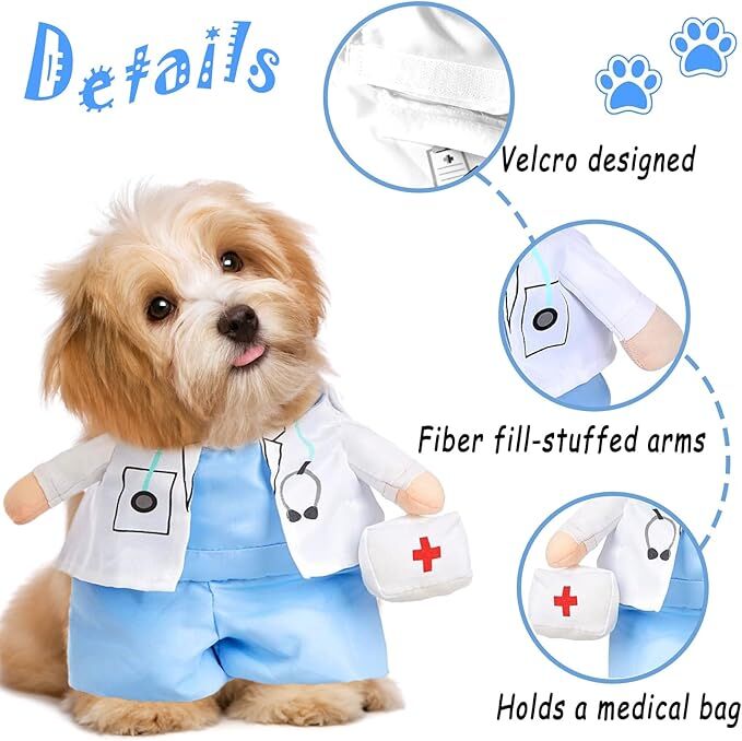 Pet products Funny Small Dog Doctor Coat Onesie - Cat & Puppy Halloween Costume - Doctor Uniform Apparel