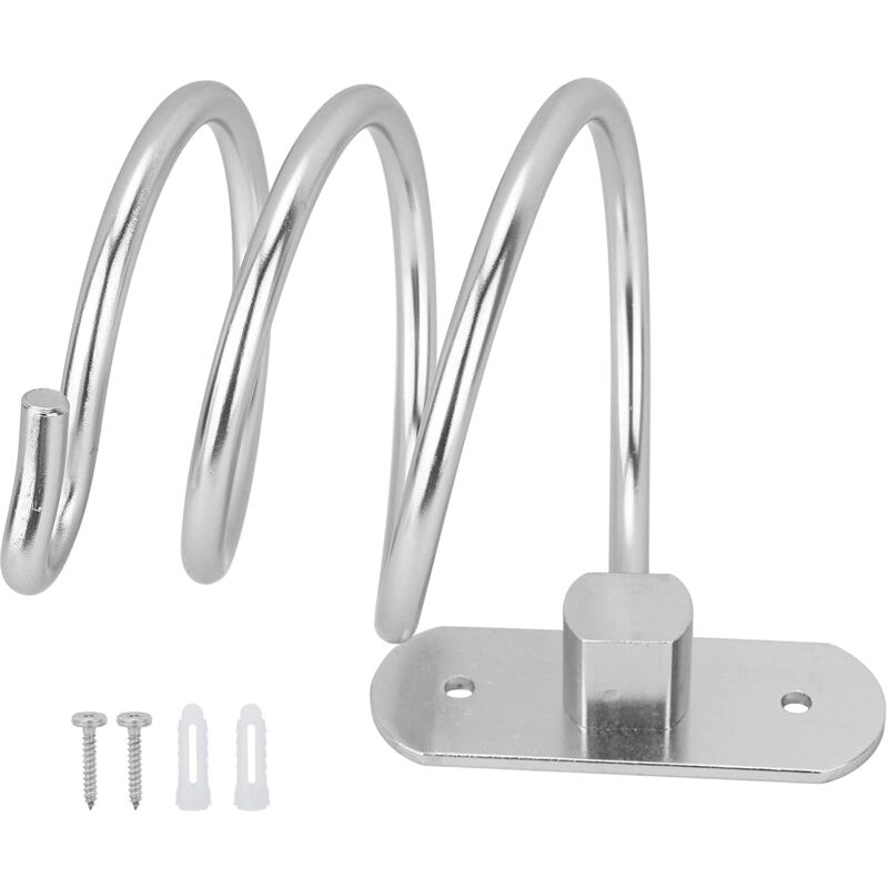 Hair Dryer Holder Aluminum Wall Mount Hair Dryer Holder Cable Rack For Kitchen Bathroom Accessories (Silver)