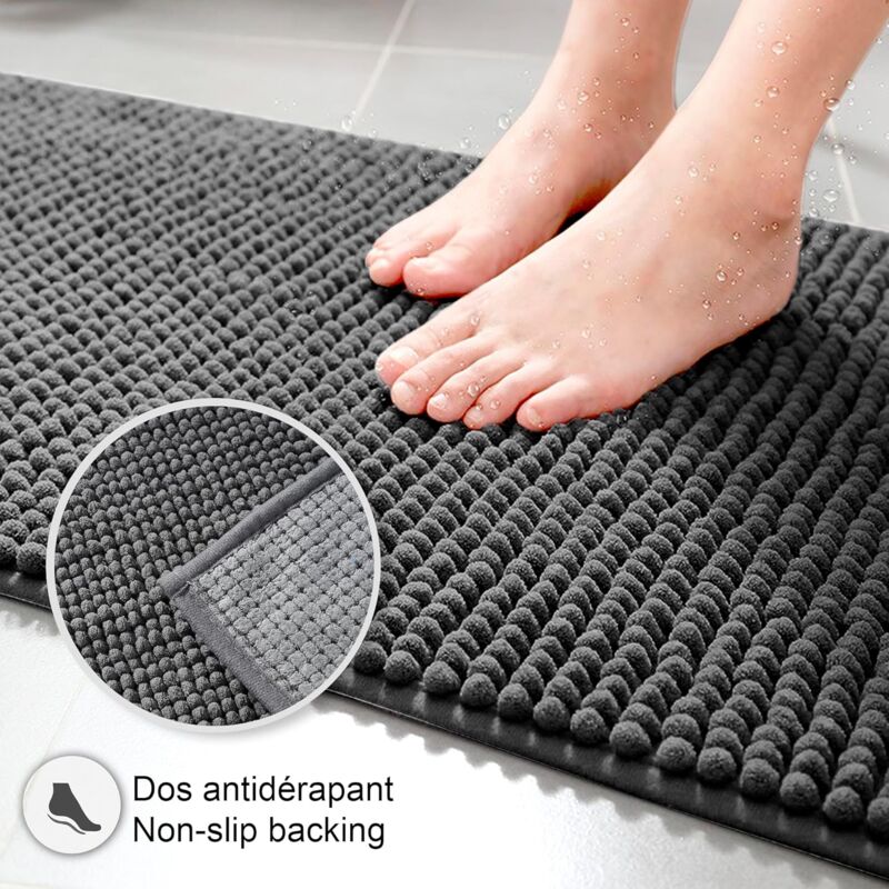 Non-Slip Chenille Bath Mat Super Absorbent And Machine Washableable For Bathroom, Shower, Bathtub Or As A Toilet Mat