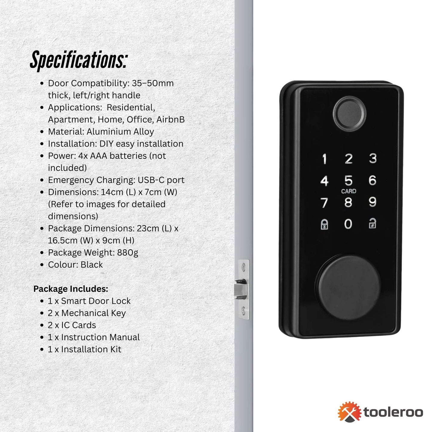 Tooleroo Digital Smart Door Lock Keypad - 5-in-1 Home Entry Security System