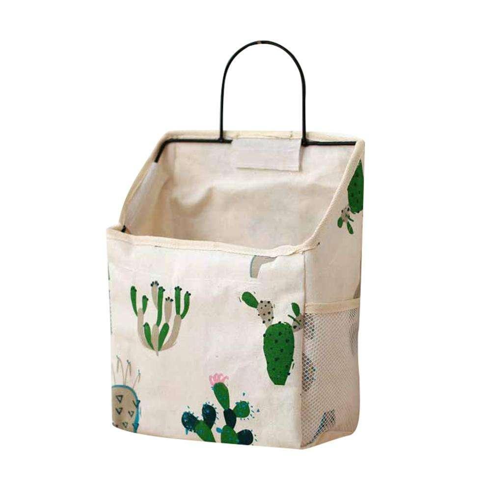 Wall Hanging Storage Bag Home Wardrobe Organiser Pouch Book Holder Phone Pocket - Cactus