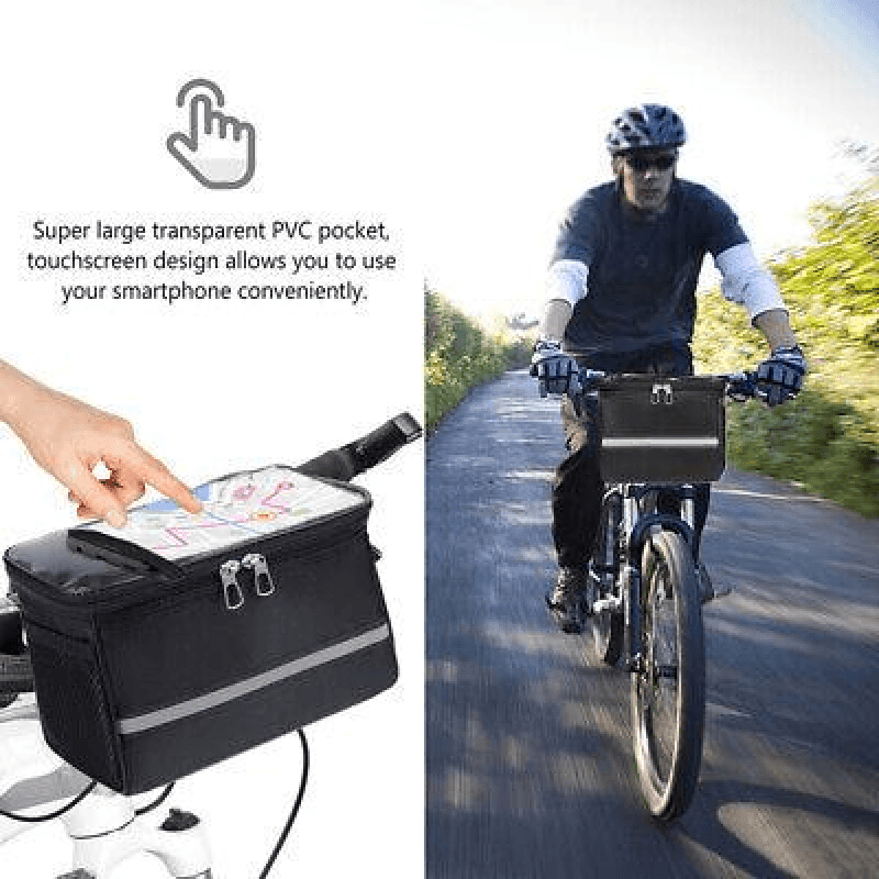 Waterproof Bicycle Handlebar Bag with Touchscreen Phone Pocket and Reflective Strip