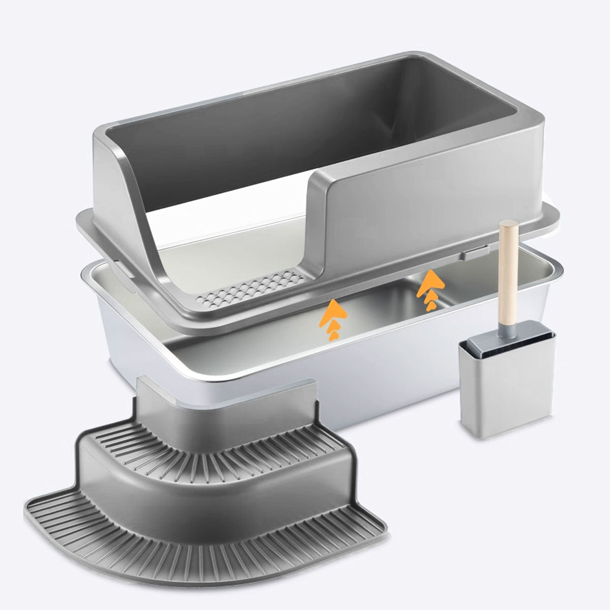 Semi Enclosed Large Stainless Steel Cat Litter Box Durable Easy Clean Cat Toilet