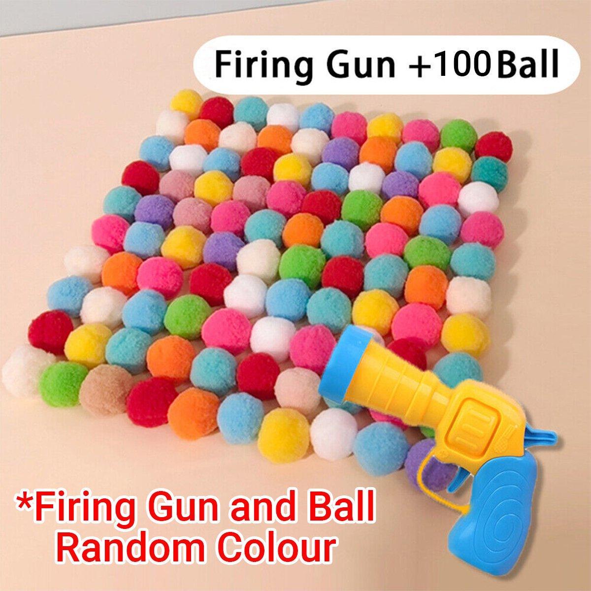 Cat Ball Launcher Interactive Toy with 100pcs Colourful Stretch Plush Pom Pom Ball