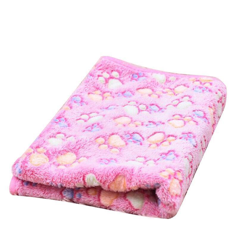 Medium Size Pet Mat Paw Print Cat Dog Puppy Fleece Soft Pet Blanket Bed Cushion - Pink