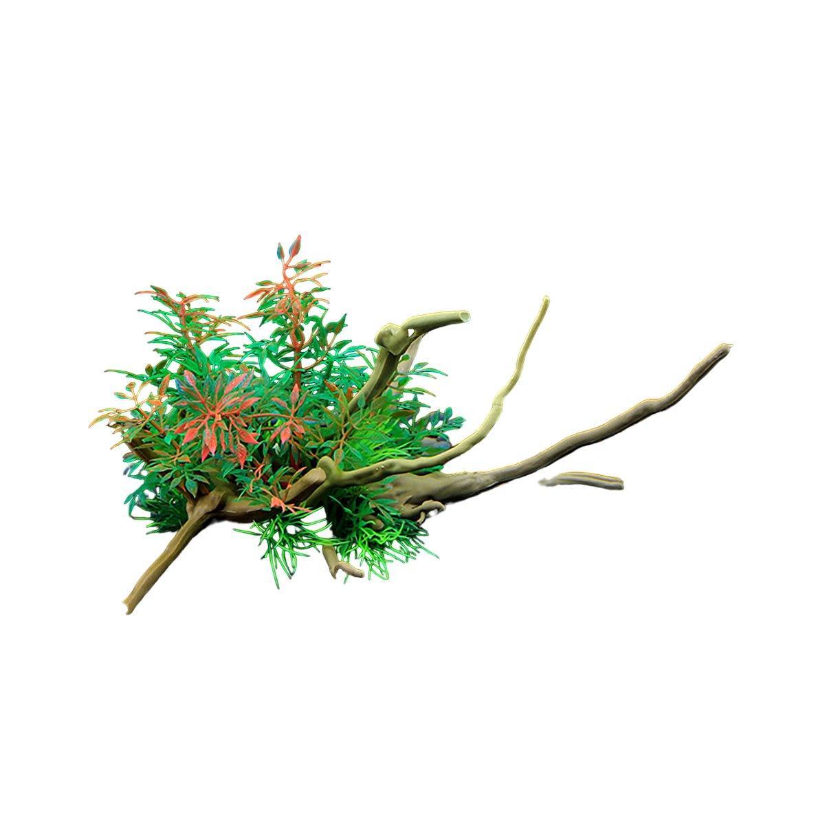 Aquarium Landscaping Decoration Artificial Wood and Plants Fish Tank Ornament - CM3302-Green