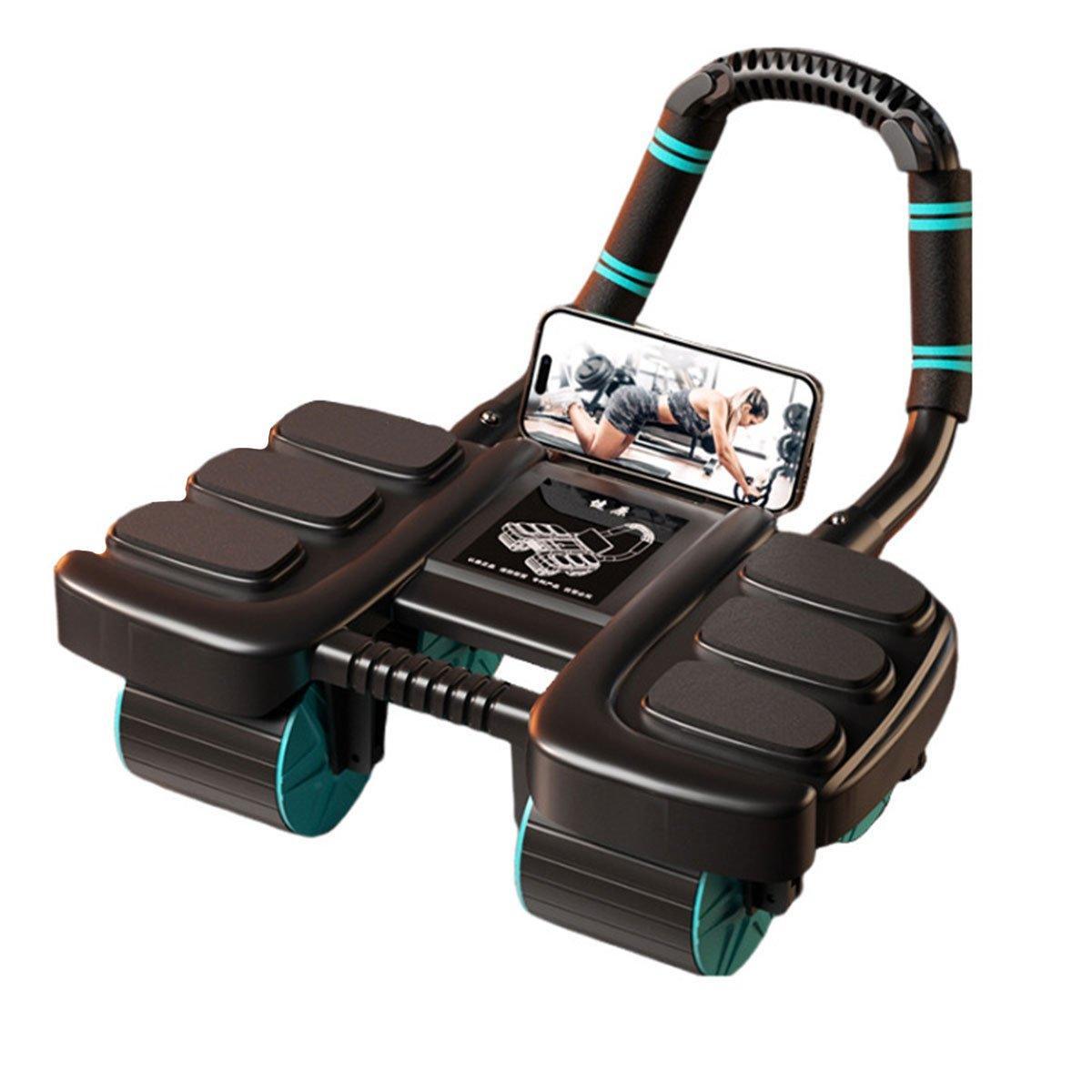 Four Wheel Abdominal Exercise Roller Elbow Support for Core Strength Training - Black