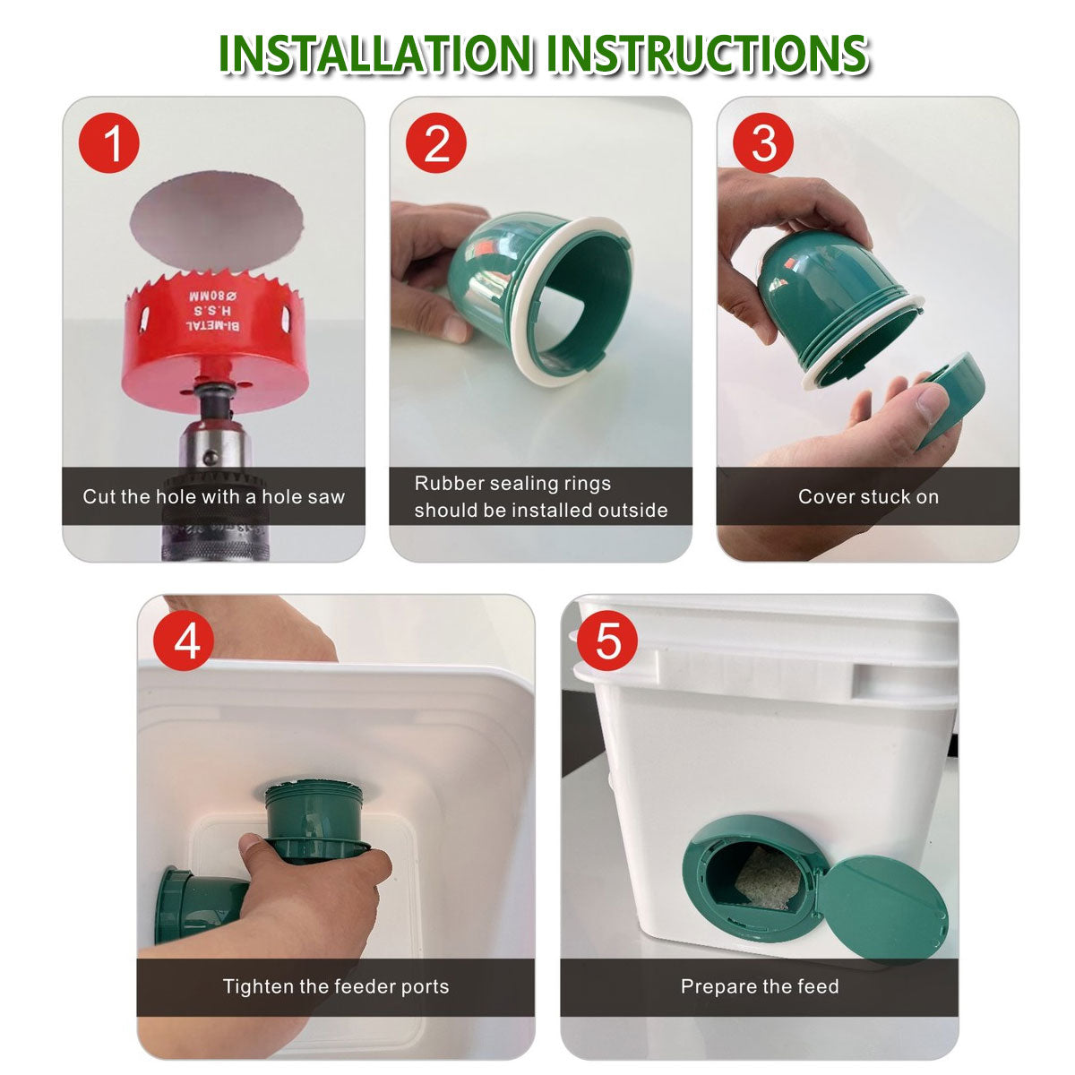 5PCS Automatic Chicken Feeder Poultry Feeding Cup Trough Drinker Set Hen Coop