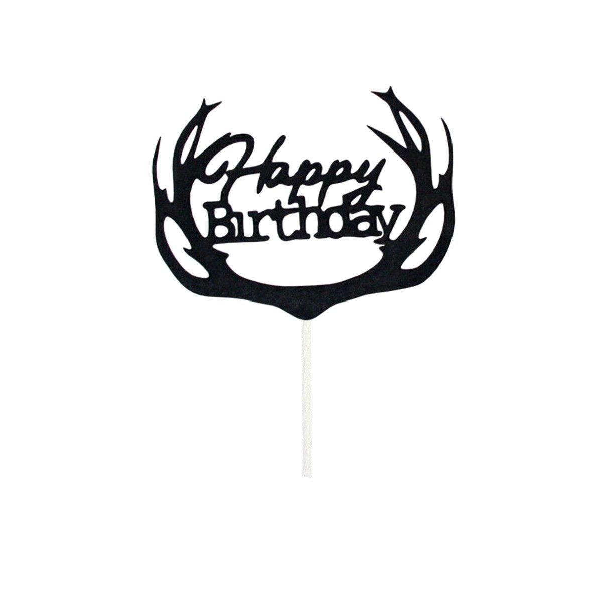 Happy Birthday Cake Topper Colour Printed Acrylic Party Decorations - Rose Red-Thin Line