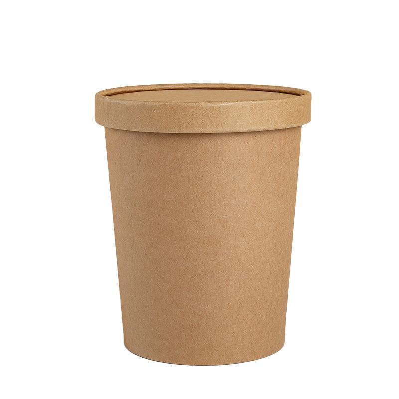 250x Biodegradable Kraft Paper Soup Bucket with Lid Takeaway Tubs Cups - 250ML (8OZ)