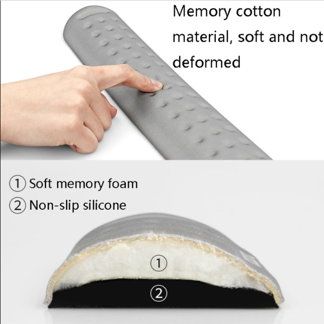 Silicone Memory Cotton Wrist Pad For Keyboard And Mouse Large Size Gray