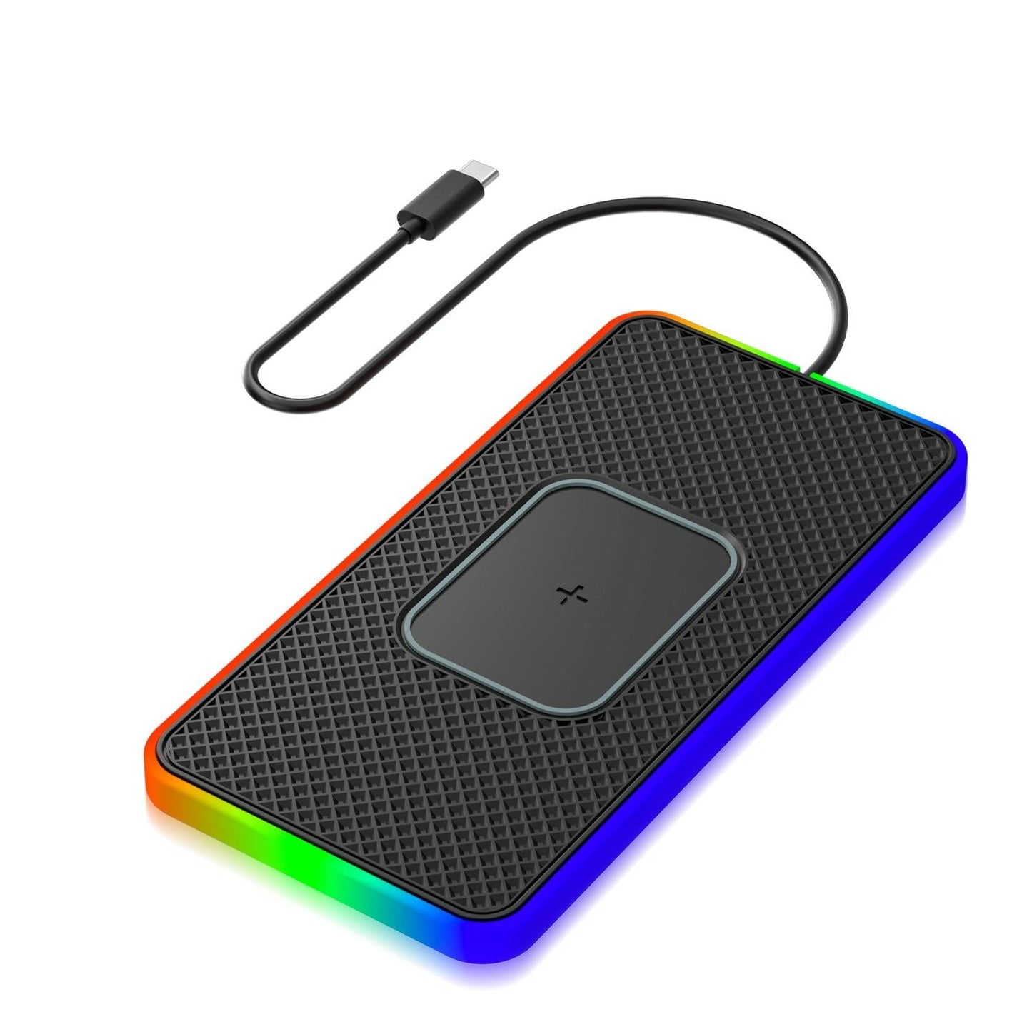15w 2-in-1 Car Wireless Charger with Non-slip Mat and Colourful Light - 0.3m Usb Cable - Usb Cable 0.3M