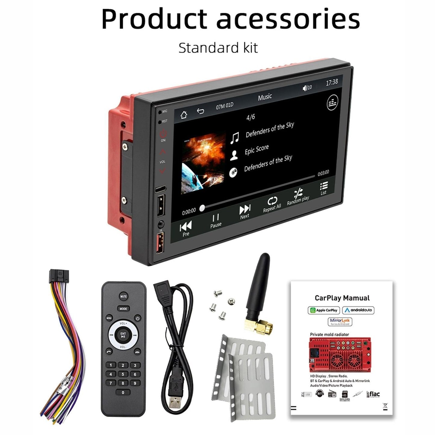 7 Inch Hd Touch Car Mp5 Player W / Bluetooth Reverse Mobile Internet Wired Carplay & Android Auto