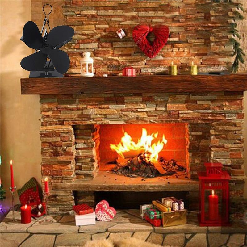 Efficient 4-blade Heat-powered Stove Fan - Aluminum - Blue