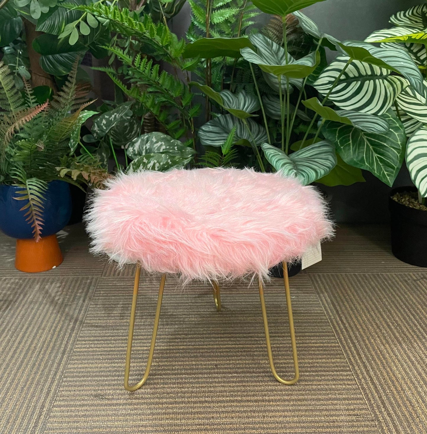 Faux Fur Shaggy Pink 3 Legged Child Stool / Footstool 30cm