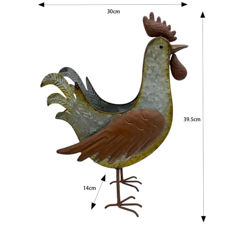 Distress Finish Rooster Planter / Storage Holder 39cm