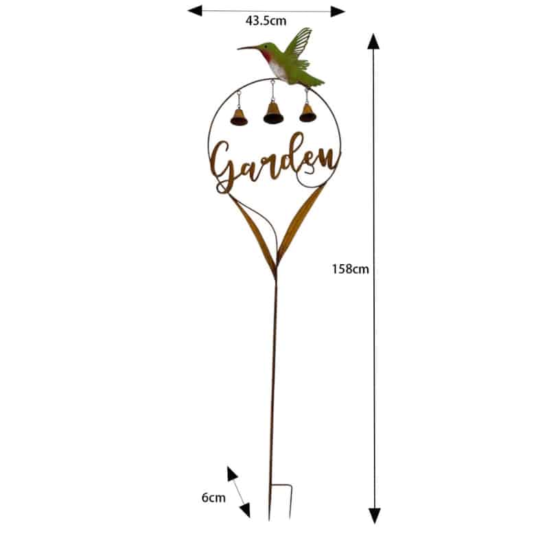 Garden' Stake w Hummingbird + Bells 158cm