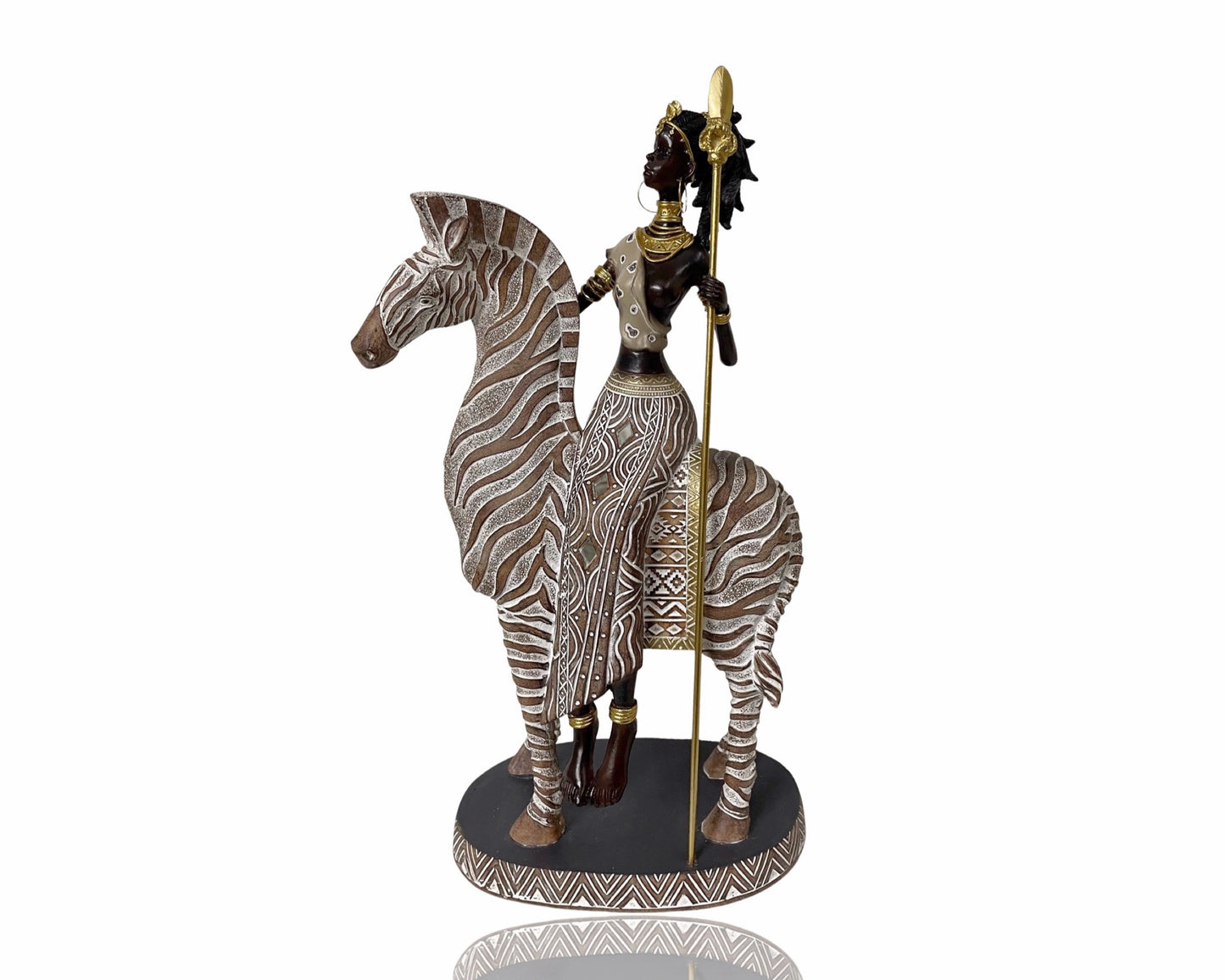 Polyresln African Warrior On Zebra 17x33cm