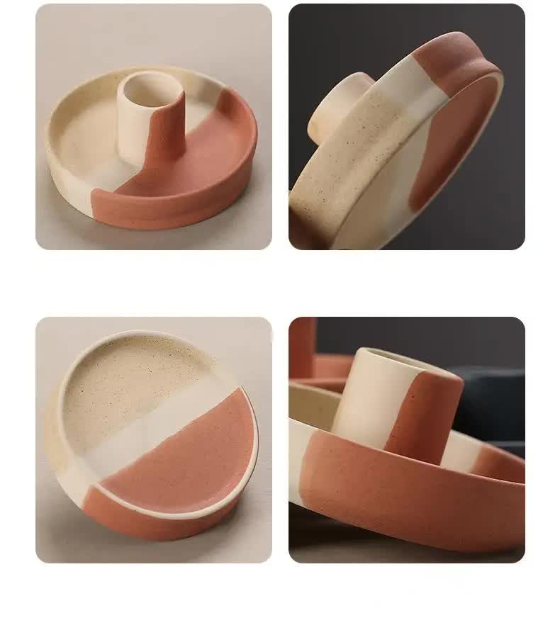 2 Pcs White Straight Bottom Nordic Ceramic Candle Holder with Jewelry Dish - Elegant Minimalist Home Decor Piece