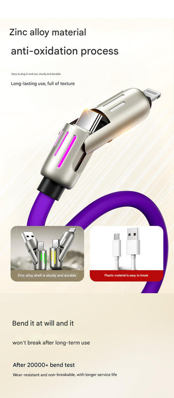 Universal PD Fast Charging Cable with LED Indicator - Zinc Alloy, Durable 1.5m Silicone Cord - Multiple Connector Options(Gray)