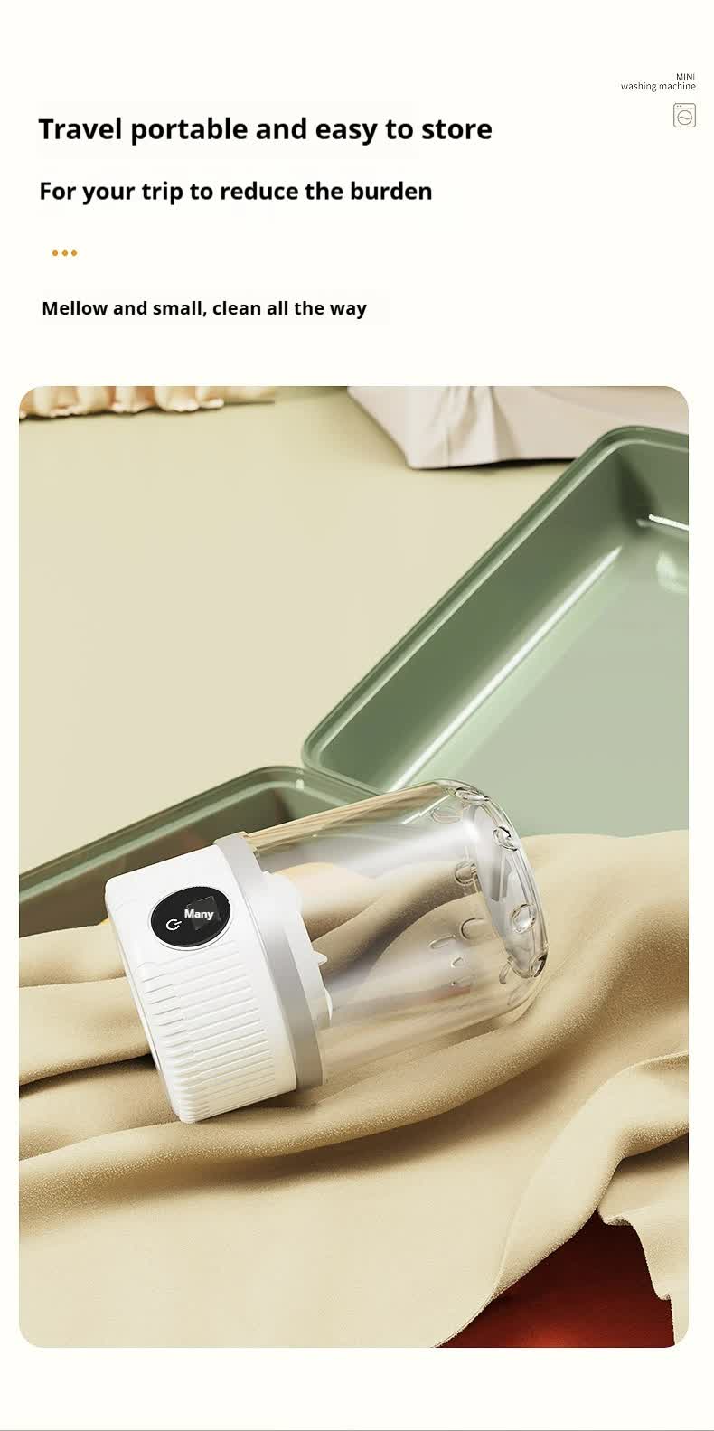 White Portable Mini Washing Machine - Rechargeable USB-C Electric Washer for Travel, Delicates & Socks