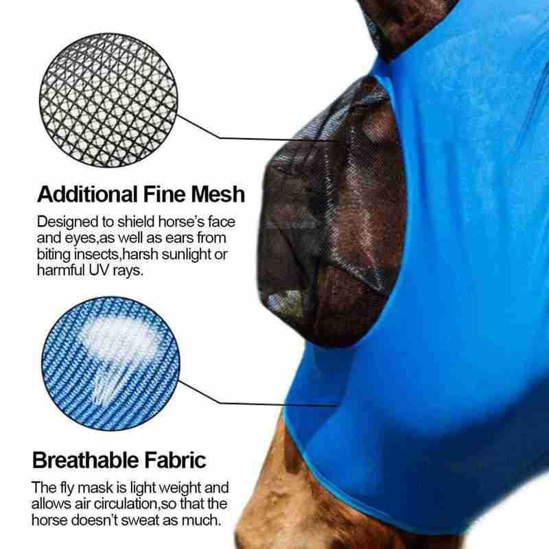 Black 2-PCS Breathable Horse Fly Mask Set - Equestrian Fly Veils with Ears for Insect Control and Comfort