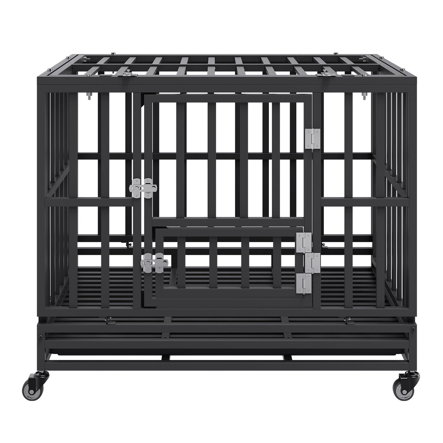 VEVOR Heavy Duty Dog Crate 38 in Metal Dog Kennel with Wheels and Removable Tray