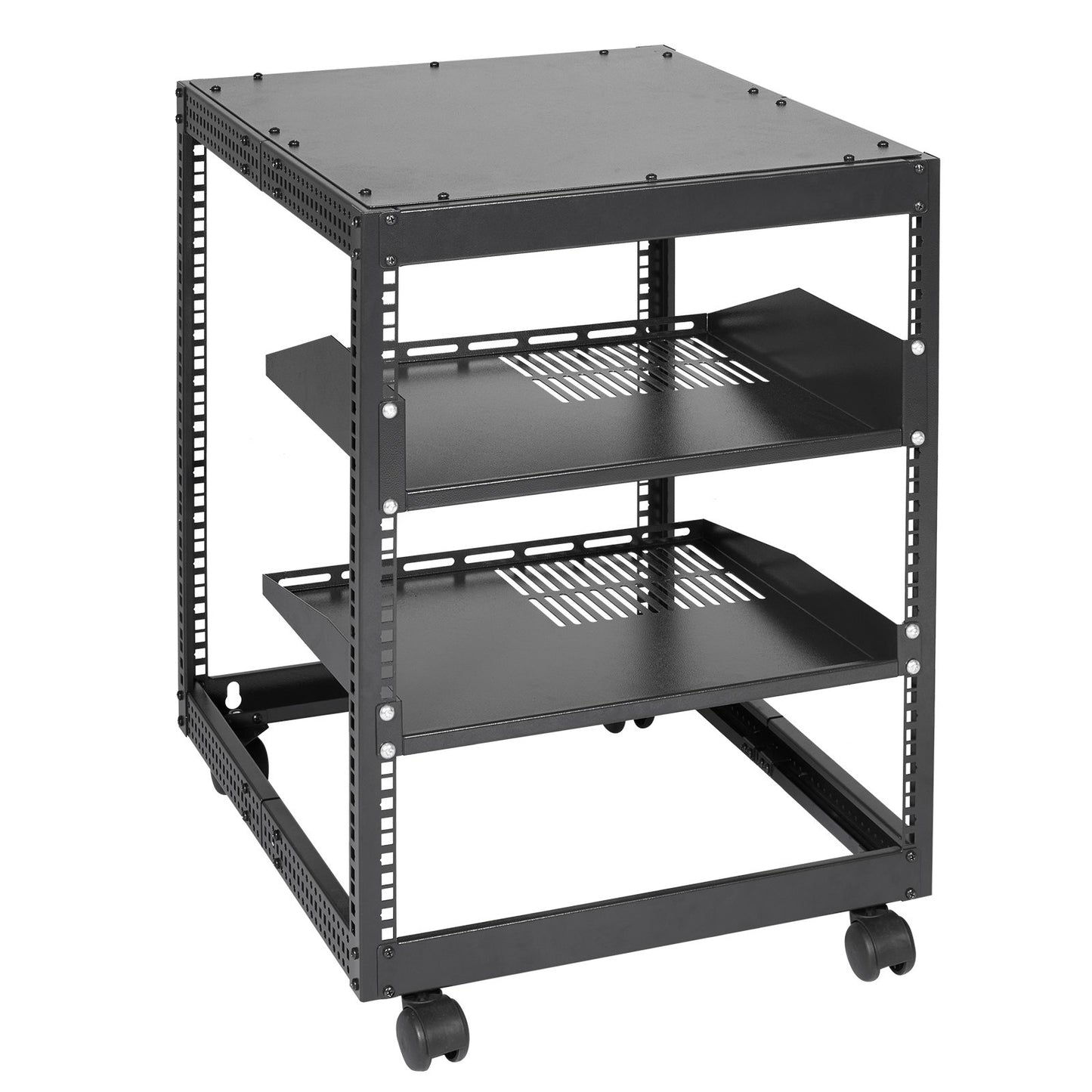VEVOR 12U Open Frame Server Rack, 15''-40'' Adjustable Depth, Free Standing or Wall Mount Network Server Rack, 4 Post AV Rack with Casters, Holds All Your Networking IT Equipment AV Gear Router Modem