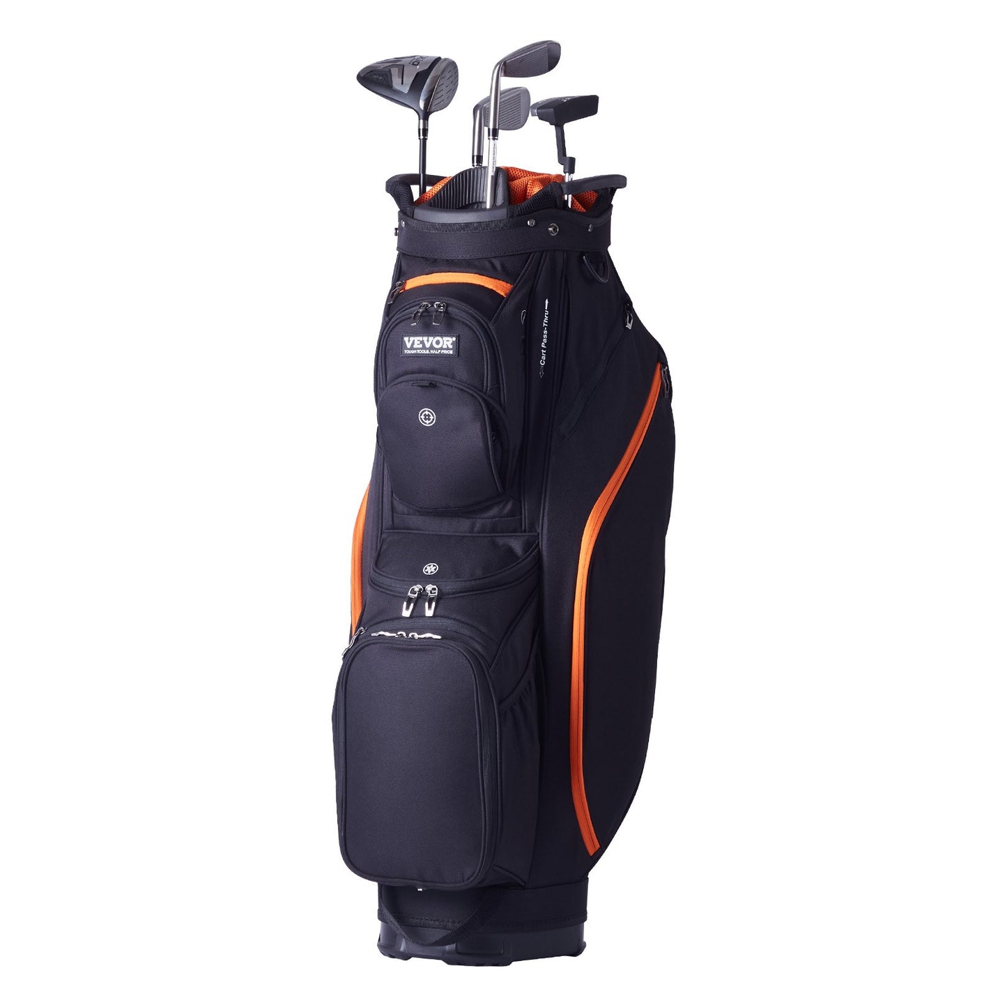 VEVOR Golf Cart Bag with 14 Way Organizer Divider Top, 36” 13 Pockets Premium Cart Bag, Durable 600D Polyester Fabric Golf Bags with Handles & Dust Cover & Detachable Straps for Men & Women, Black & Orange