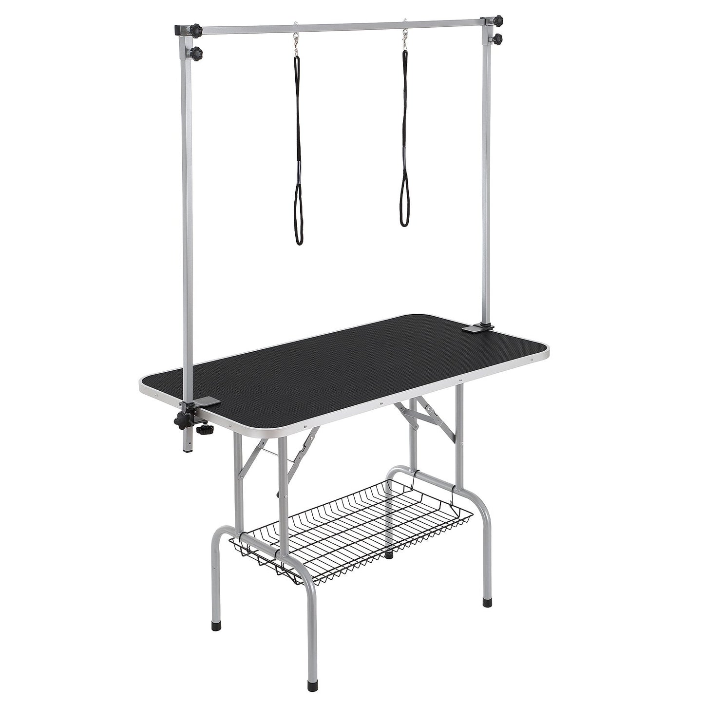 VEVOR Pet Grooming Table Two Arms with Clamp, 117cm Dog Grooming Station, Foldable Pets Grooming Stand for Medium and Small Dogs, Free Two No Sit Haunch Holder with Grooming Loop, Bearing 149.7kg