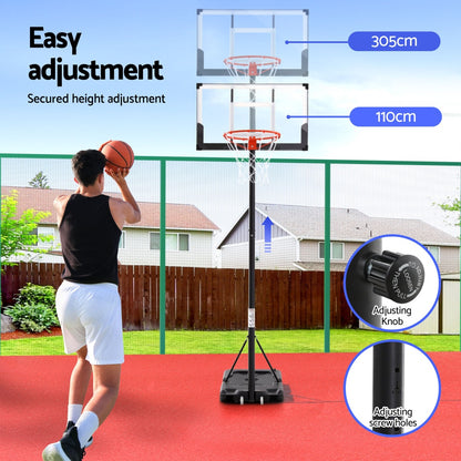 Everfit 3.05M Basketball Hoop Stand System Portable Height Adjustable w/ Knob