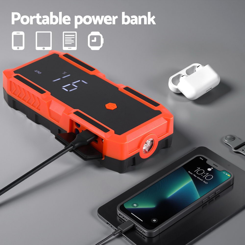 Giantz 3000A Portable Car Jump Starter 12V Lithium Battery Booster Pack Power Bank & Jumper Cables