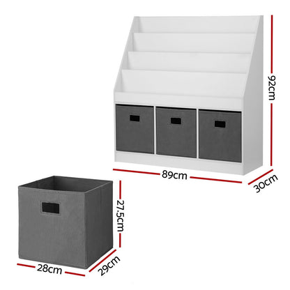 Keezi Kids Bookshelf 4 Tiers Magazine Rack Toy Box Organiser Storage Display Shelf