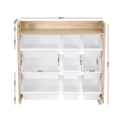 Keezi Kids Toy Box 9 Bins Bookshelf Organiser Display Shelf Storage Rack Wooden