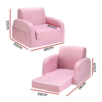 Keezi Kids Sofa 1 Seater Children Flip Open Couch Lounger Armchair Soft Pink