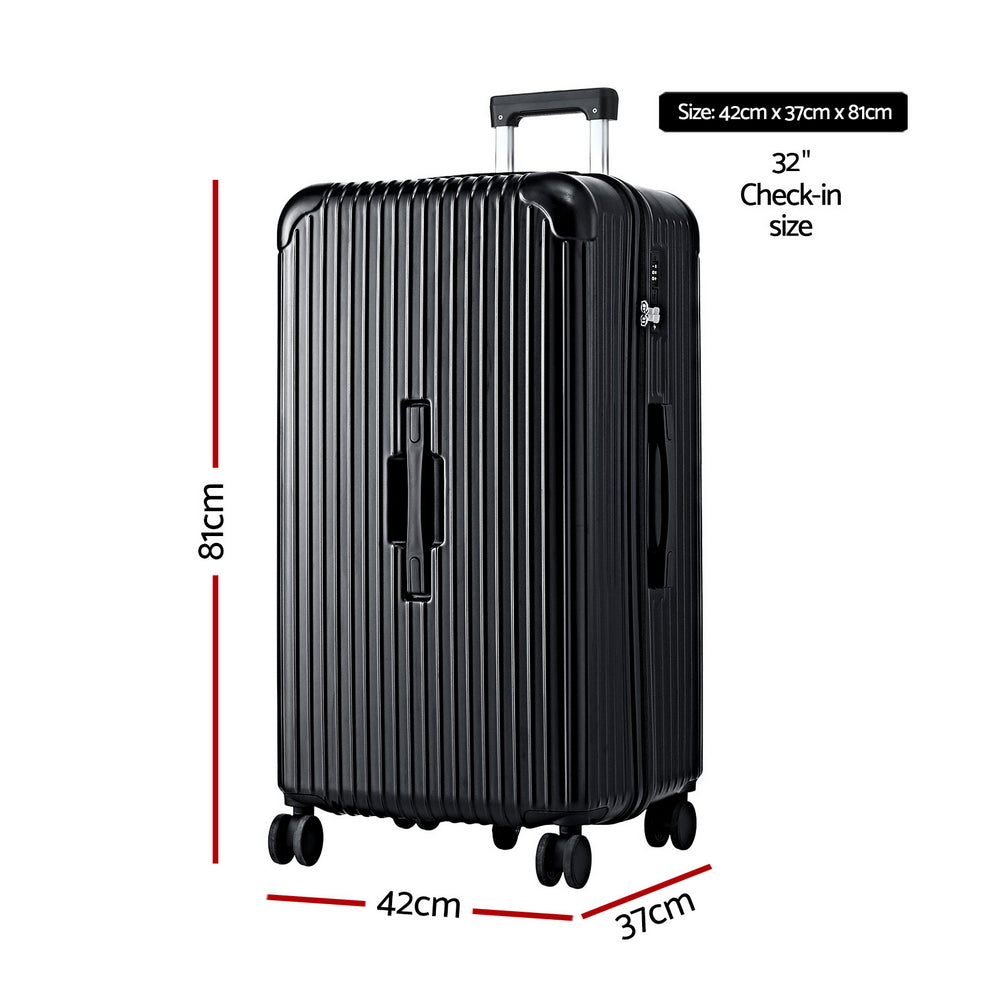 Wanderlite 32" Trunk Luggage Suitcase Travel 5 Wheels Type-C Port TSA Black