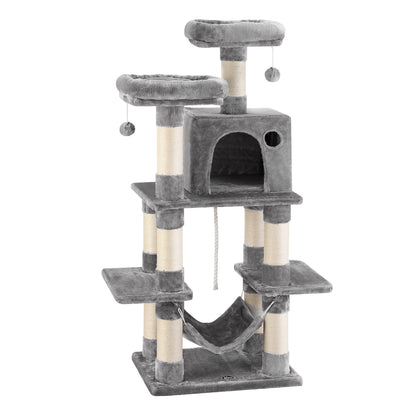 i.Pet Cat Tree 145cm Tower Scratching Post Trees Scratcher Condo House Light Grey