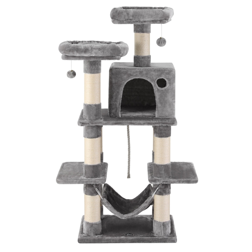 i.Pet Cat Tree 145cm Tower Scratching Post Trees Scratcher Condo House Light Grey