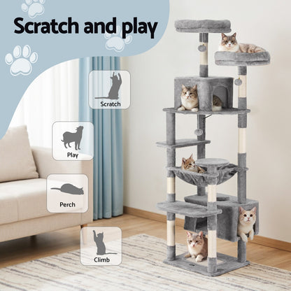 i.Pet Cat Tree 184cm Tower Scratching Post Trees Scratcher Condo House Light Grey