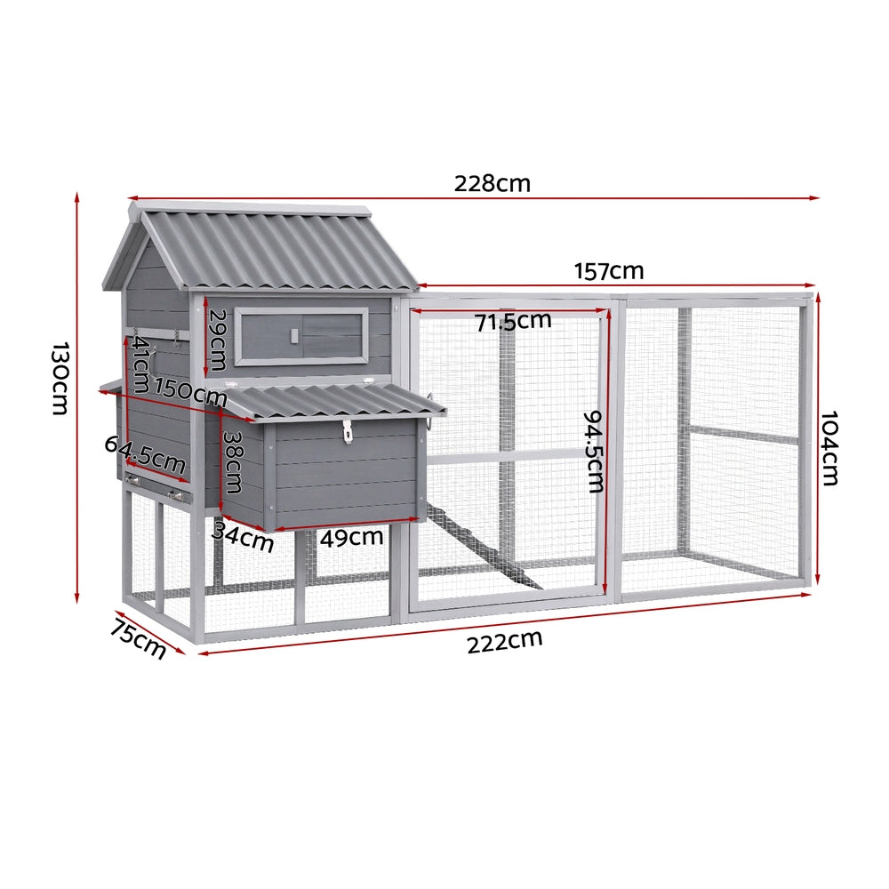 i.Pet Chicken Coop Rabbit Hutch Extra Large Wooden Run Bunny Cage Poultry House Outdoor