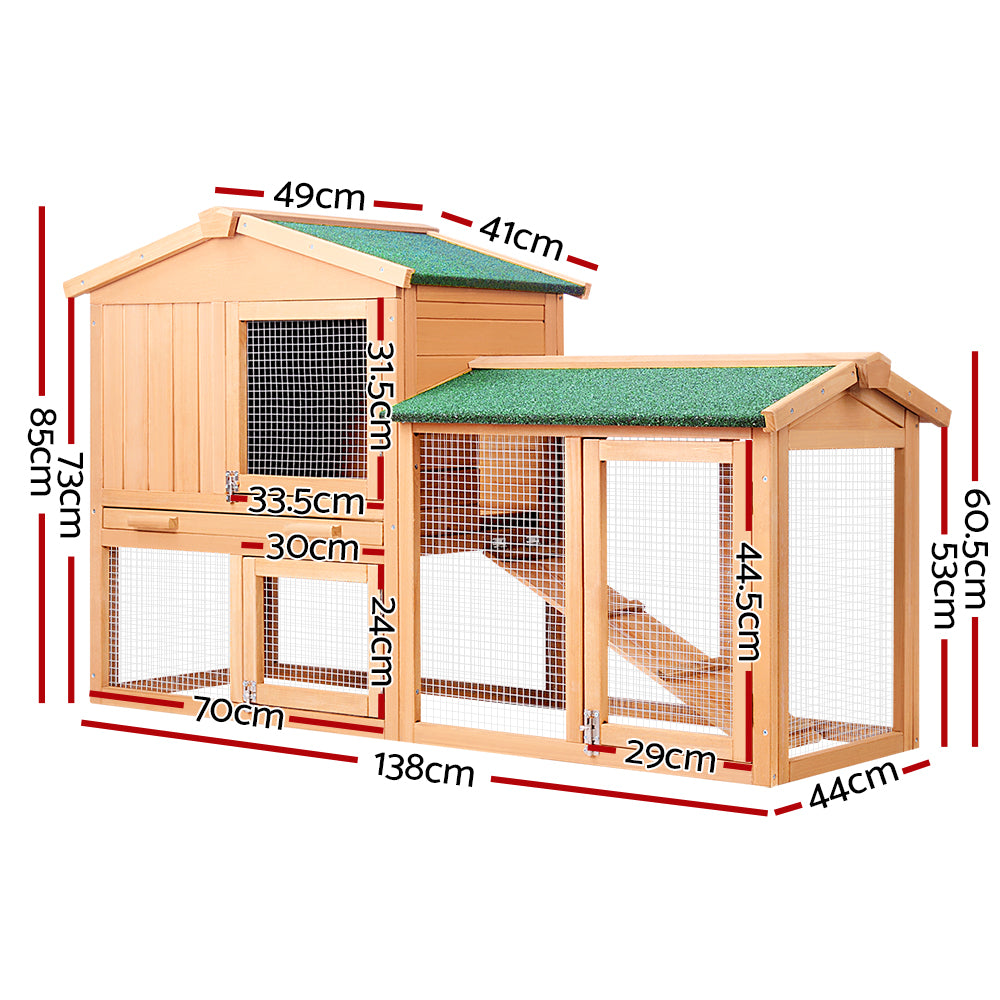 i.Pet Chicken Coop Rabbit Hutch 138cm x 44cm x 85cm Large Chicken Coop House Run Cage Wooden Outdoor