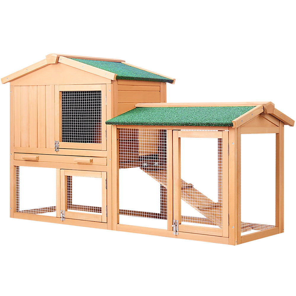 i.Pet Chicken Coop Rabbit Hutch 138cm x 44cm x 85cm Large Chicken Coop House Run Cage Wooden Outdoor