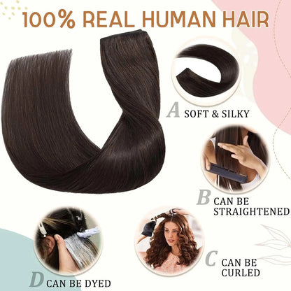 Straight Clip in Hair Extensions Real Human Hair 3/4 Full Head Weft Thicker Hair With 5 Clip High Quality For Women #2 One Piece