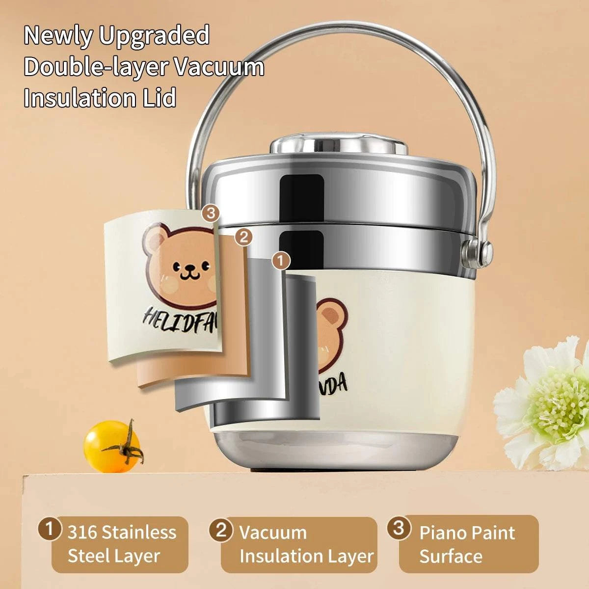 WORTHBUY 316 Stainless Steel Vacuum Insulated Lunch Box For Kids Large Capacity Portable Food Storage Container Bento Box