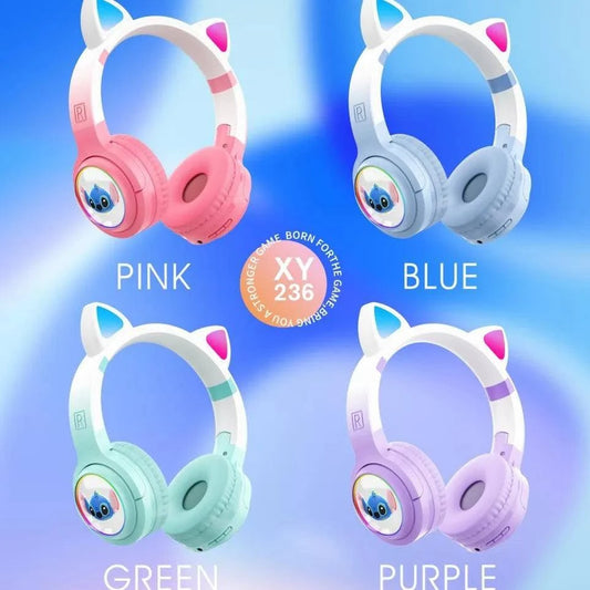 New Disney Stitch Wireless Bluetooth Kids Headphones XY-236 HIFI Sound Stereo Foldable Headsets with Mic for Kids Anime Cartoon