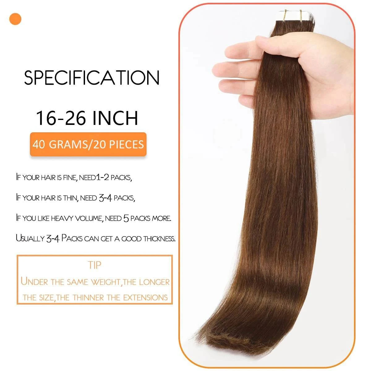 Tape in Hair Extensions Human Hair #4 Straight Real Hair Extensions Tape in Remy Seamless Skin Weft Invisible 20pcs 16-26 inches
