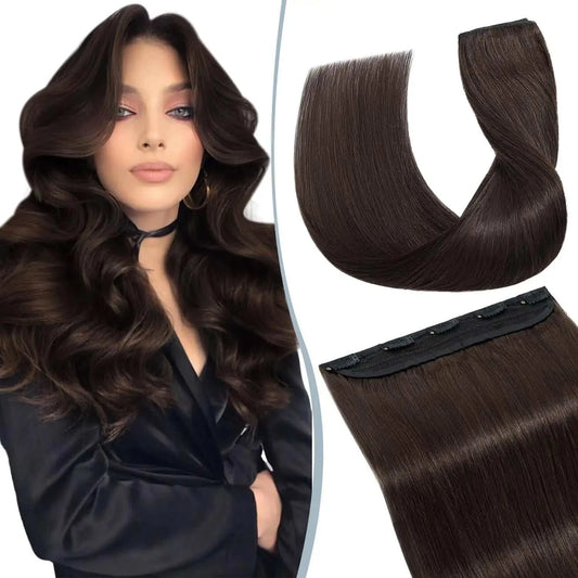 Straight Clip in Hair Extensions Real Human Hair 3/4 Full Head Weft Thicker Hair With 5 Clip High Quality For Women #2 One Piece